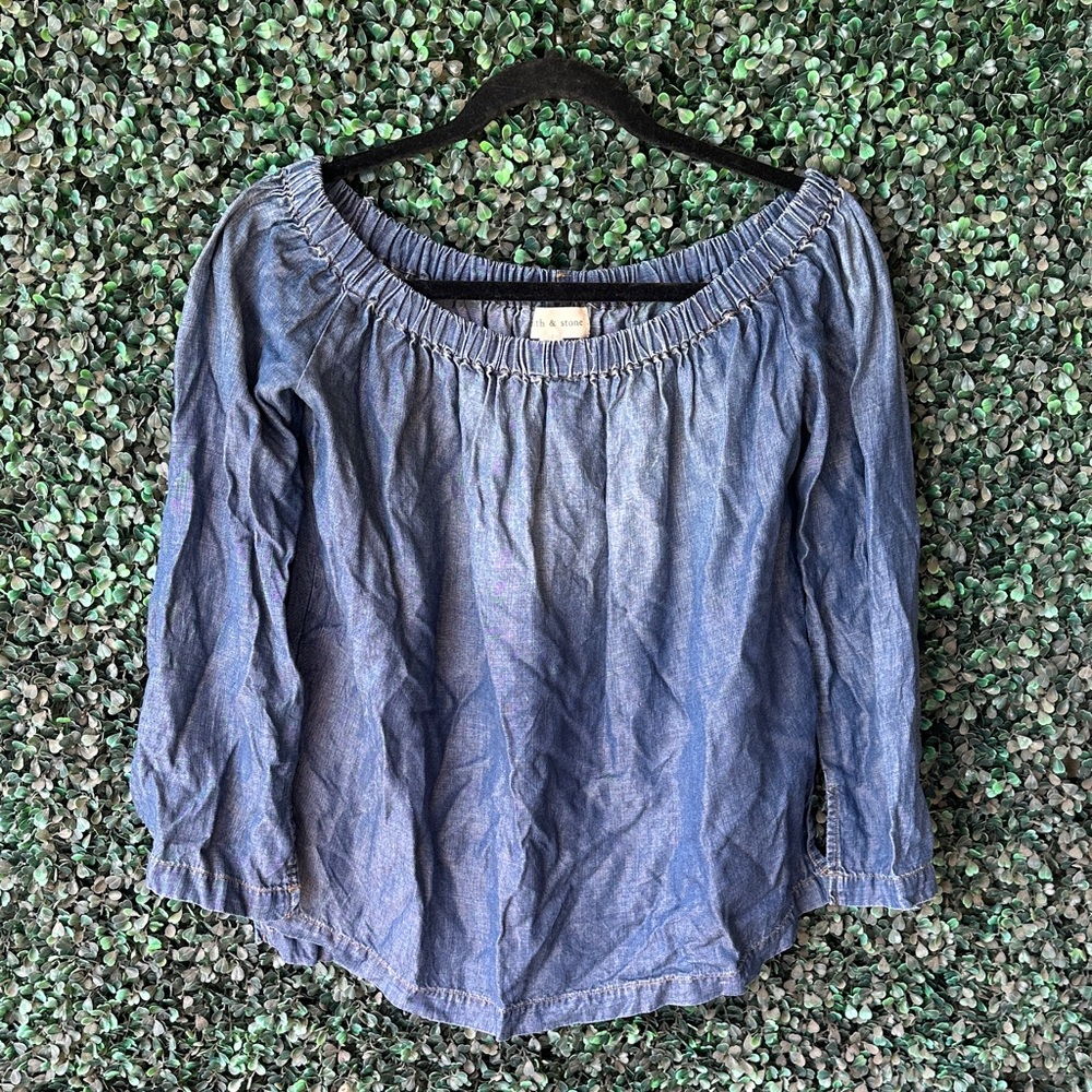 Cloth & Stone Denim Blue Off-Shoulder Blouse